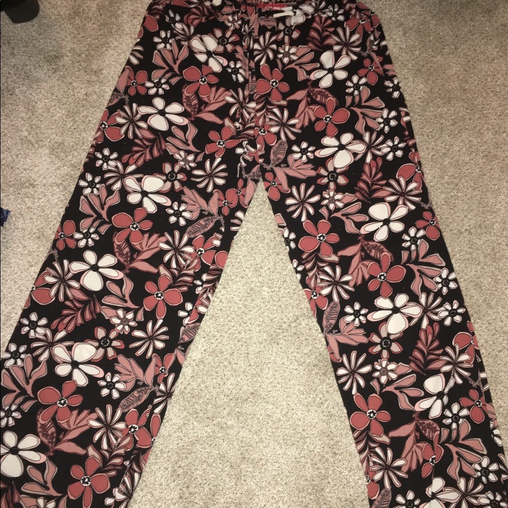Floral, straight legged pants.